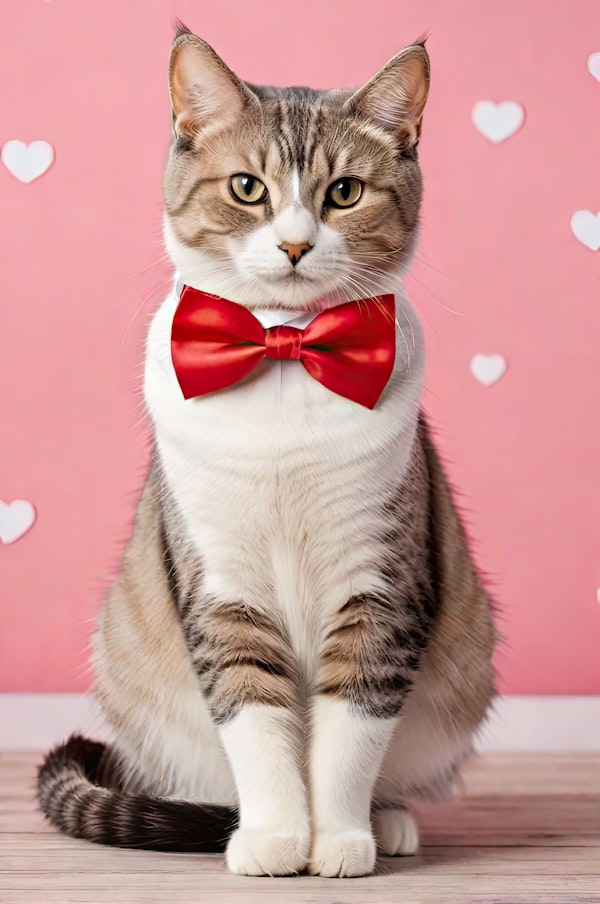 Festive Tabby Cat with Red Bow Tie