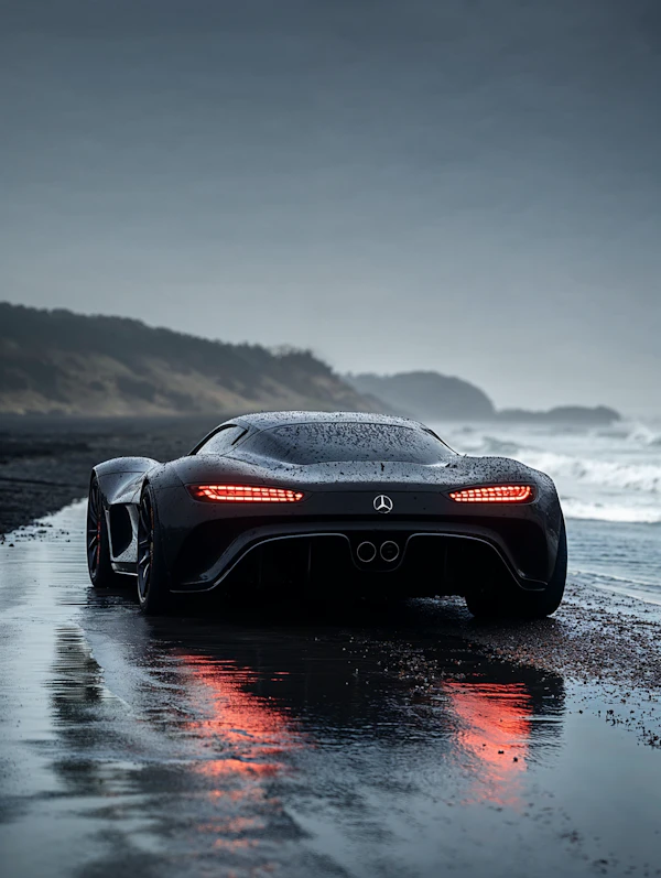 Supercar on Wet Beach