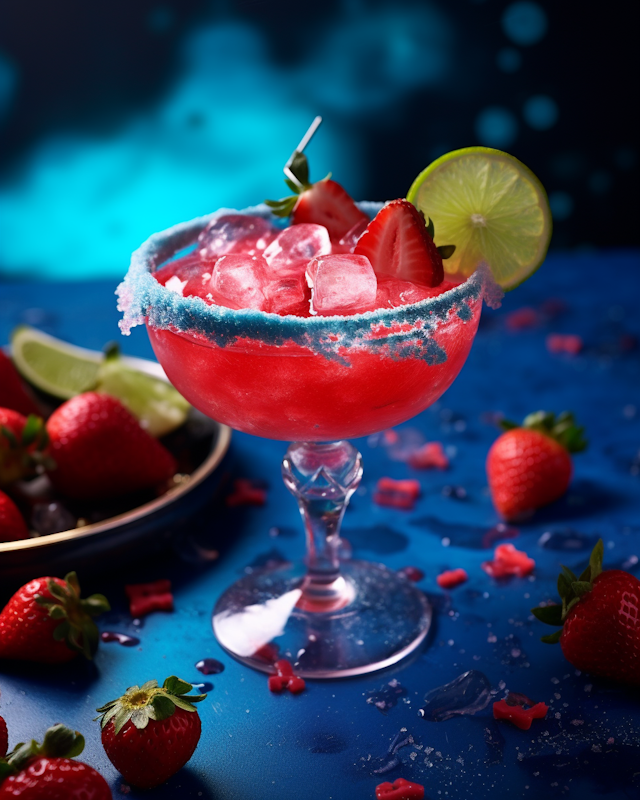 Festive Strawberry Margarita with Blue Salt Rim