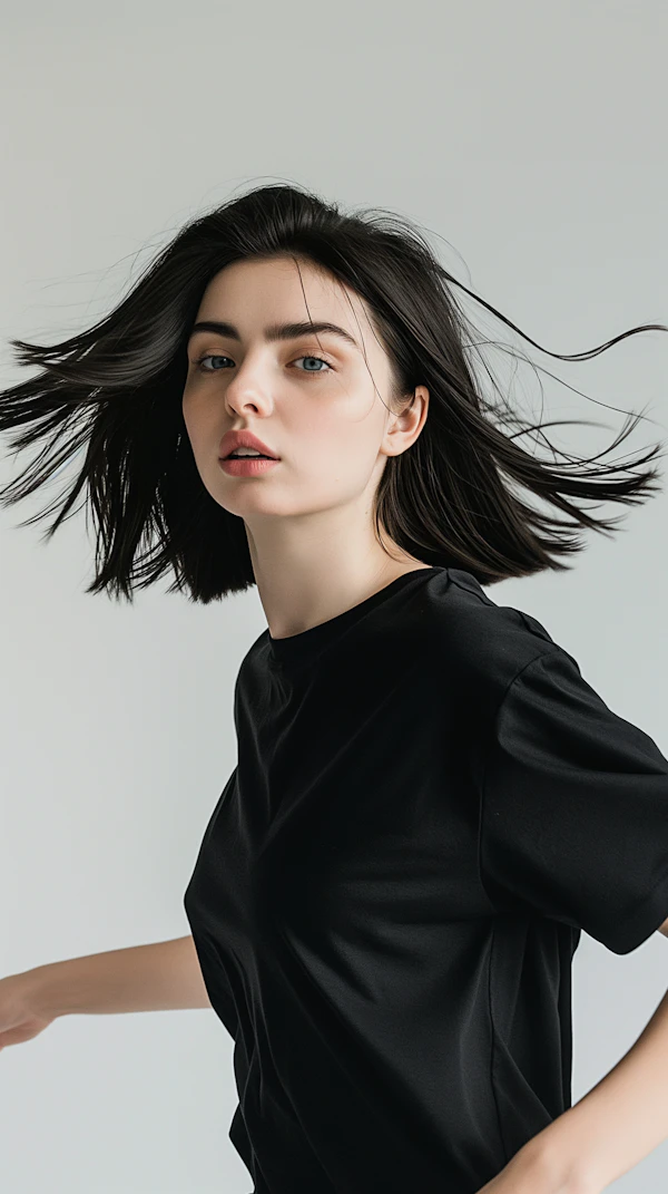 Contemplative Young Woman with Flowing Hair