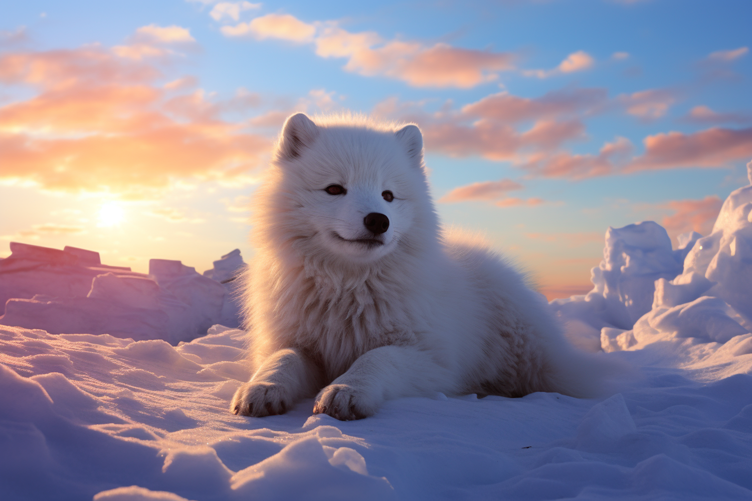 Serene Samoyed at Sunrise