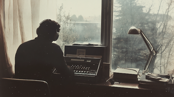 Person at Desk with Audio Equipment