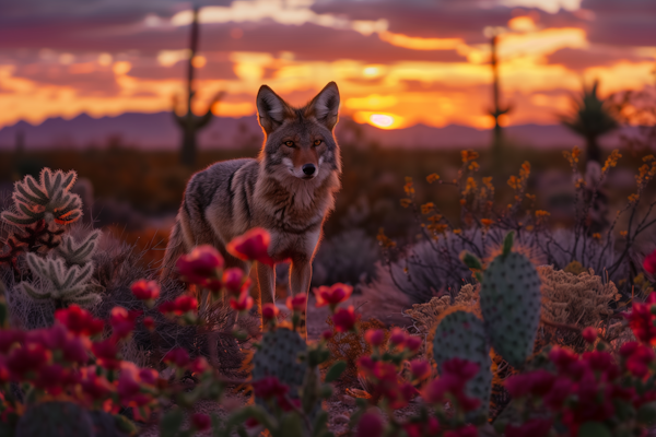 Coyote Amidst Desert Sunset