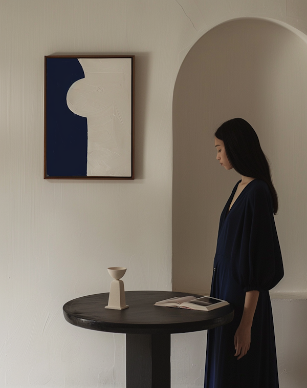 Contemplative Woman in Minimalist Room