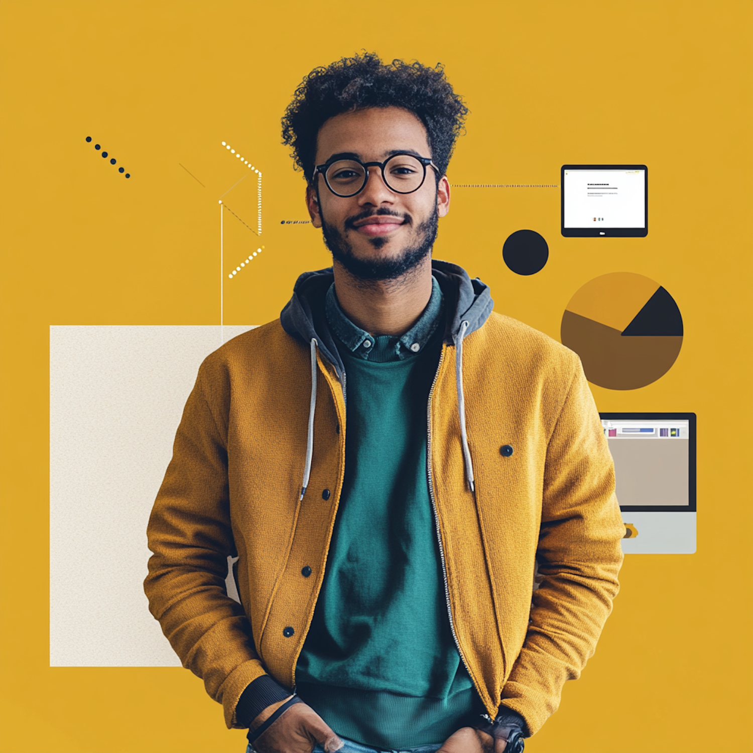 Stylish Young Man with Tech Background