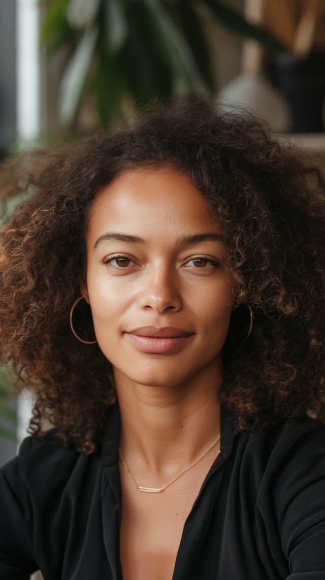 Close-up Portrait of a Woman with Curly Hair