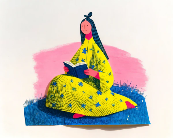 Reading on Colorful Grass