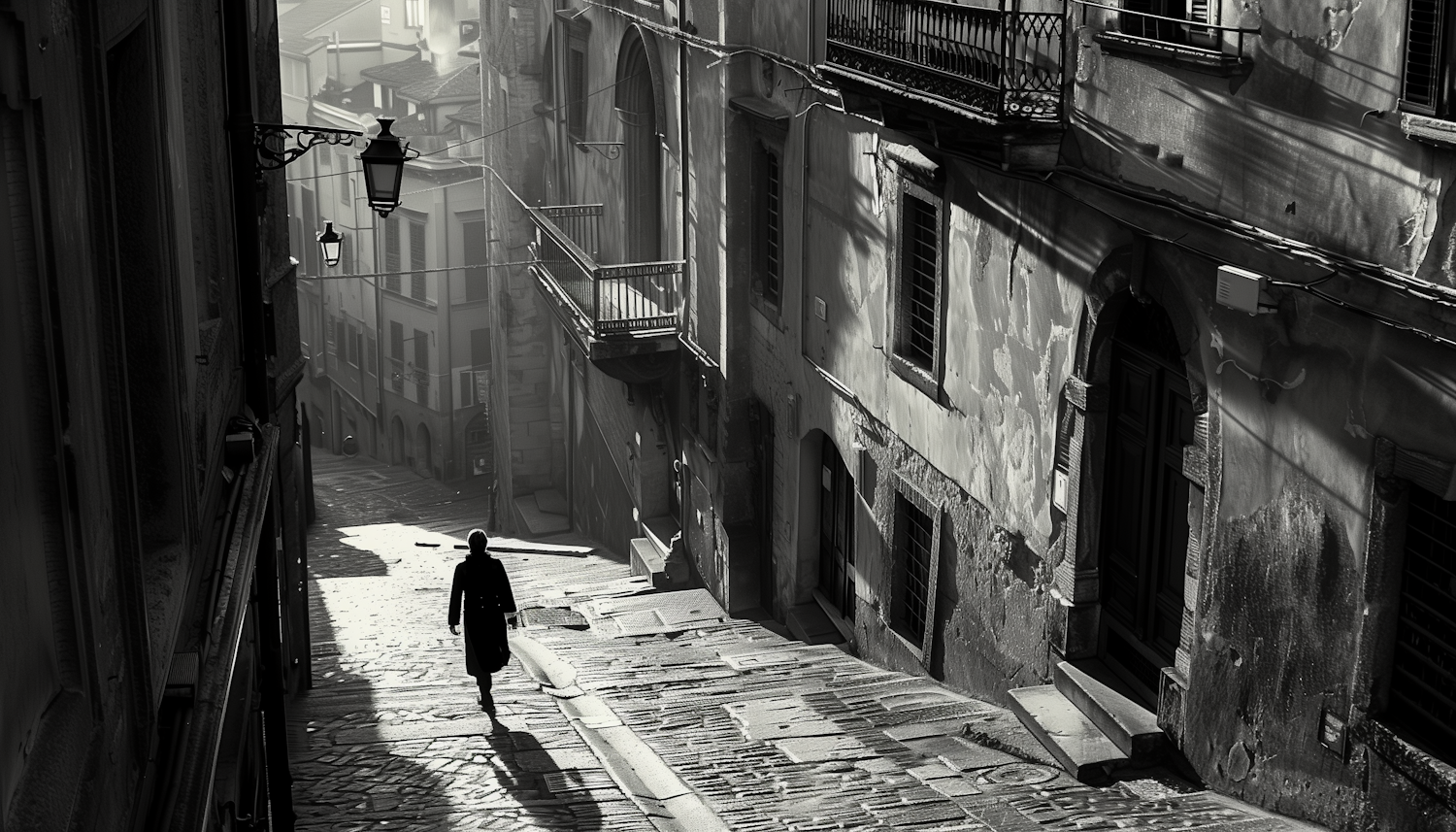 Solitary Figure on an Old European Street