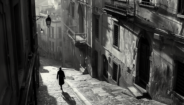 Solitary Figure on an Old European Street