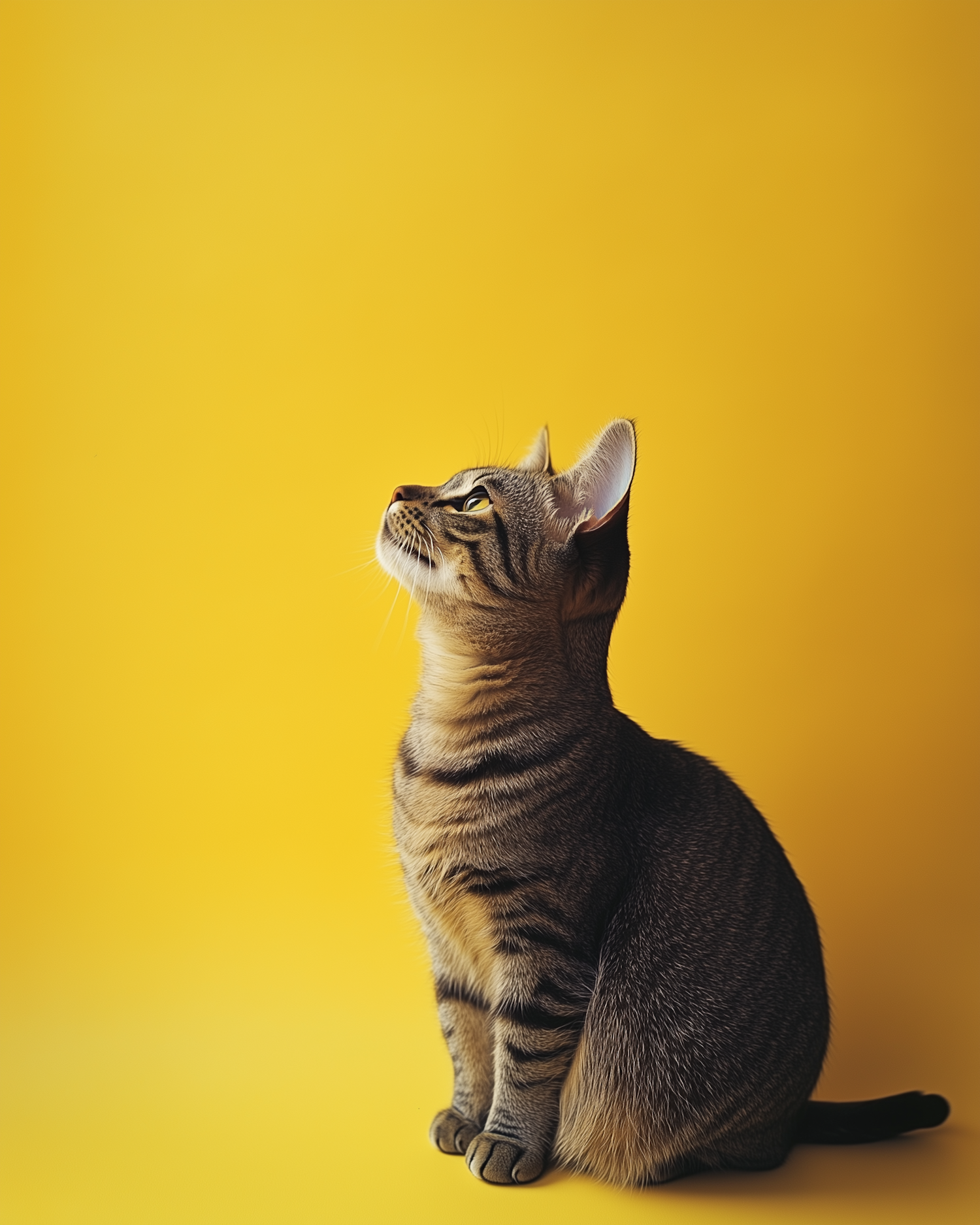 Tabby Cat on Yellow Background