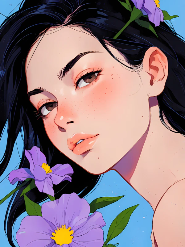 Stylized Portrait of a Woman with Flowers
