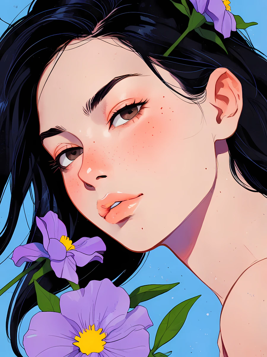 Stylized Portrait of a Woman with Flowers