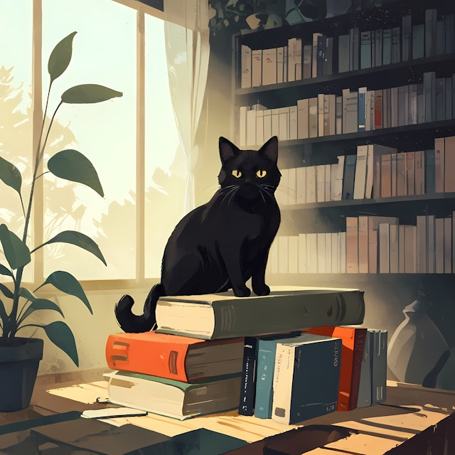 Cat on Books