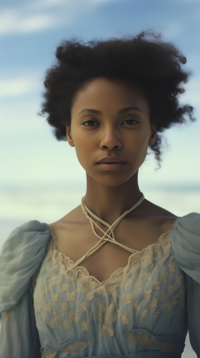 Serene Woman in Blue Dress