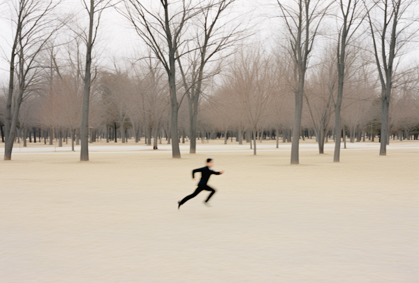 Solitary Runner in Serene Beige Park