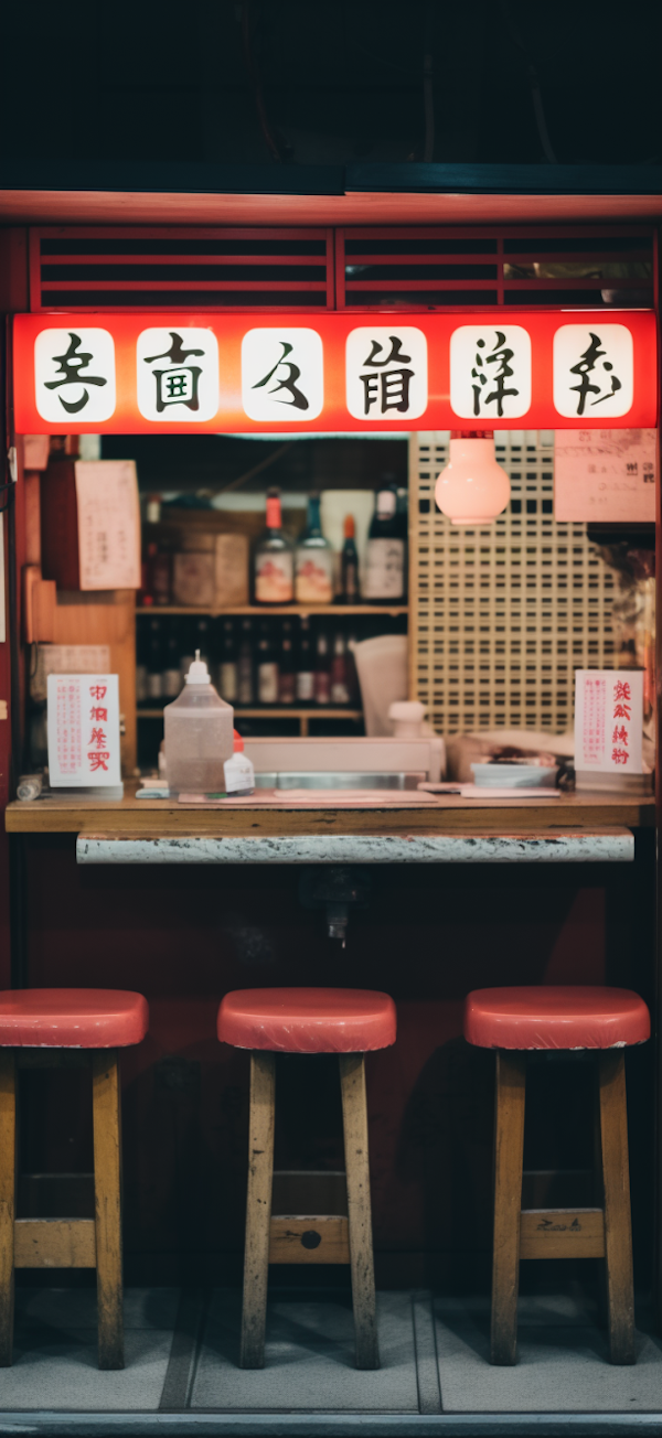 Traditional Japanese Eatery with Red Signboard