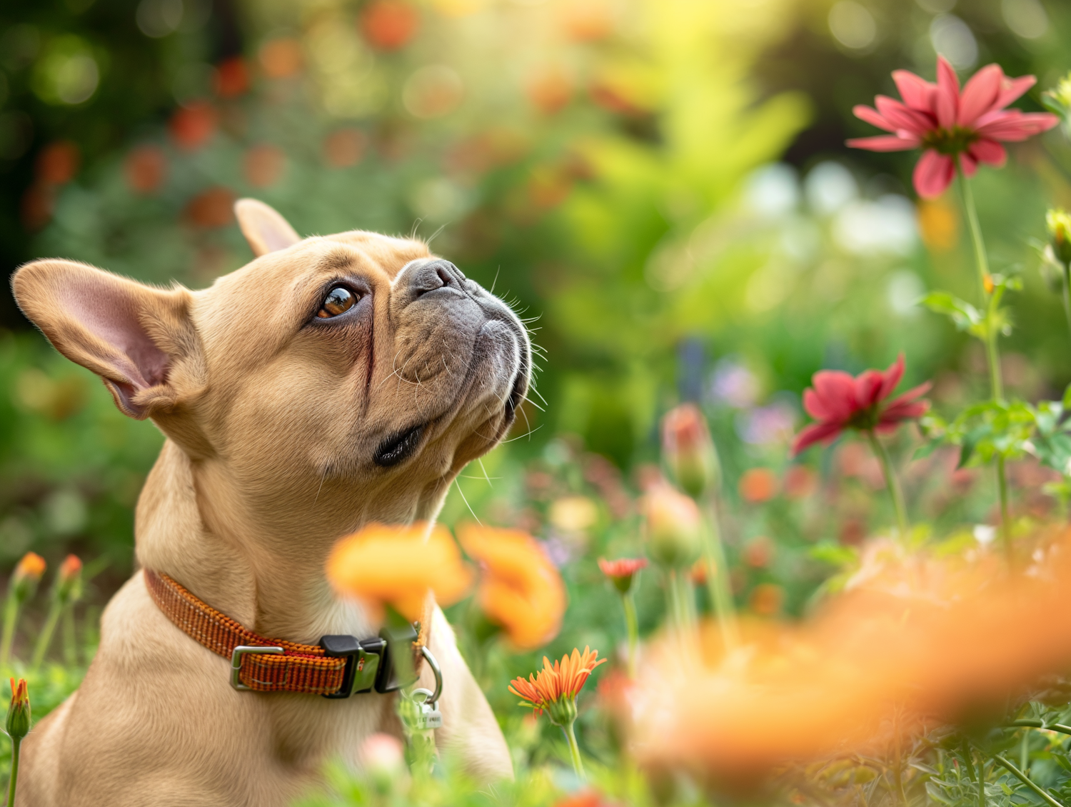 Curious French Bulldog in Garden