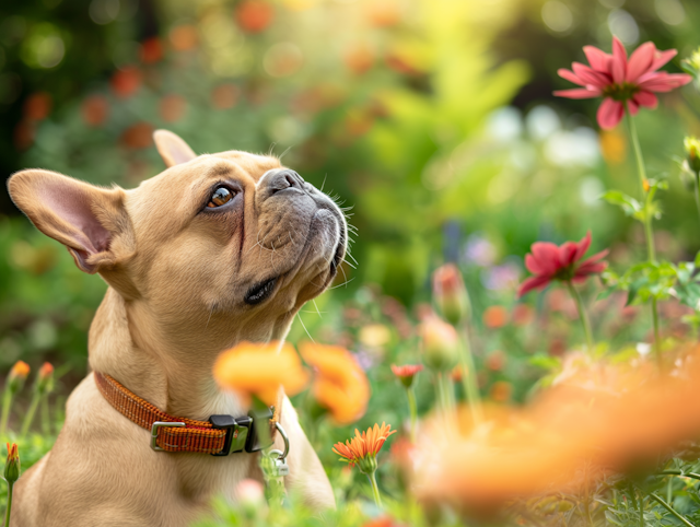 Curious French Bulldog in Garden