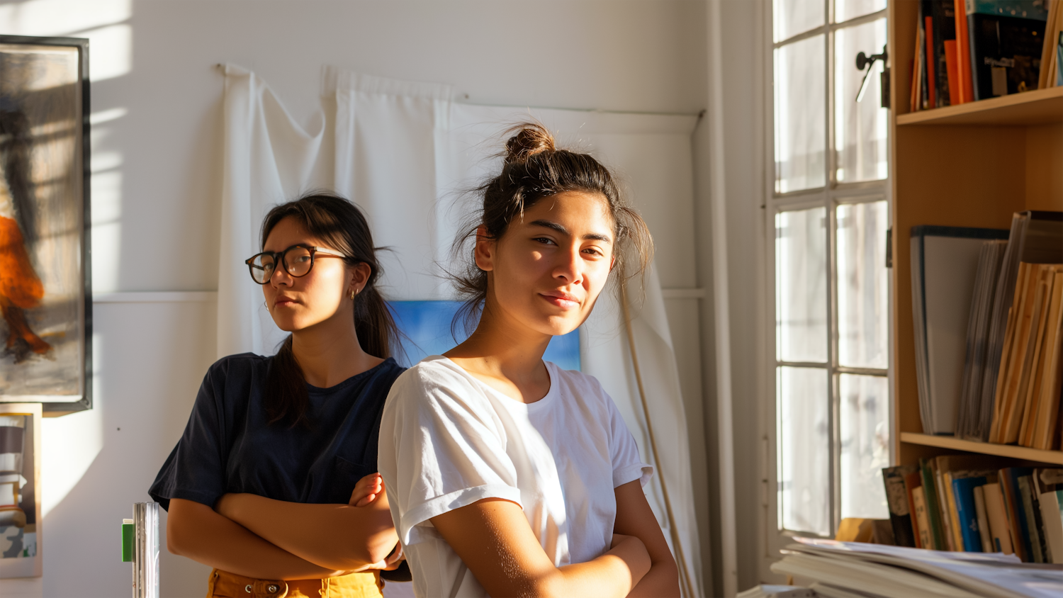 Two Young Females in a Sunlit Room