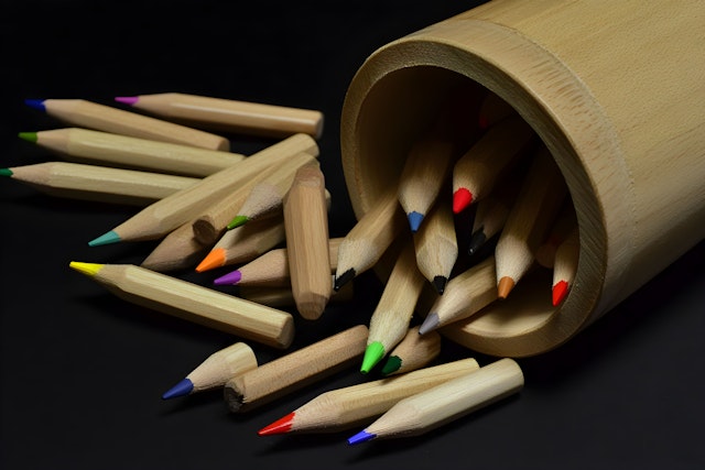 Colored Pencils in Wooden Container