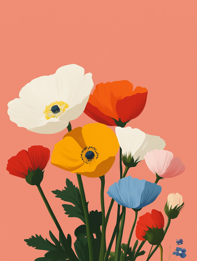 Stylized Poppy Flower Bouquet Illustration