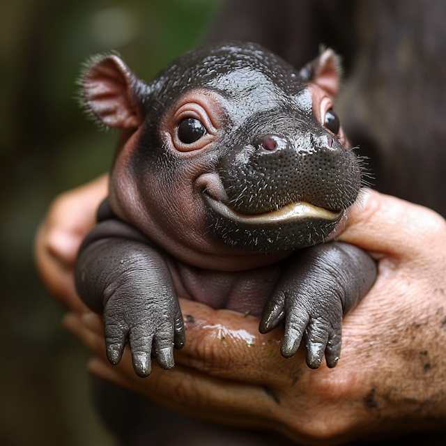 Baby Hippo in Human Hands