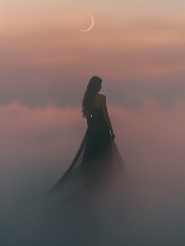 Mystical Lady in Misty Landscape