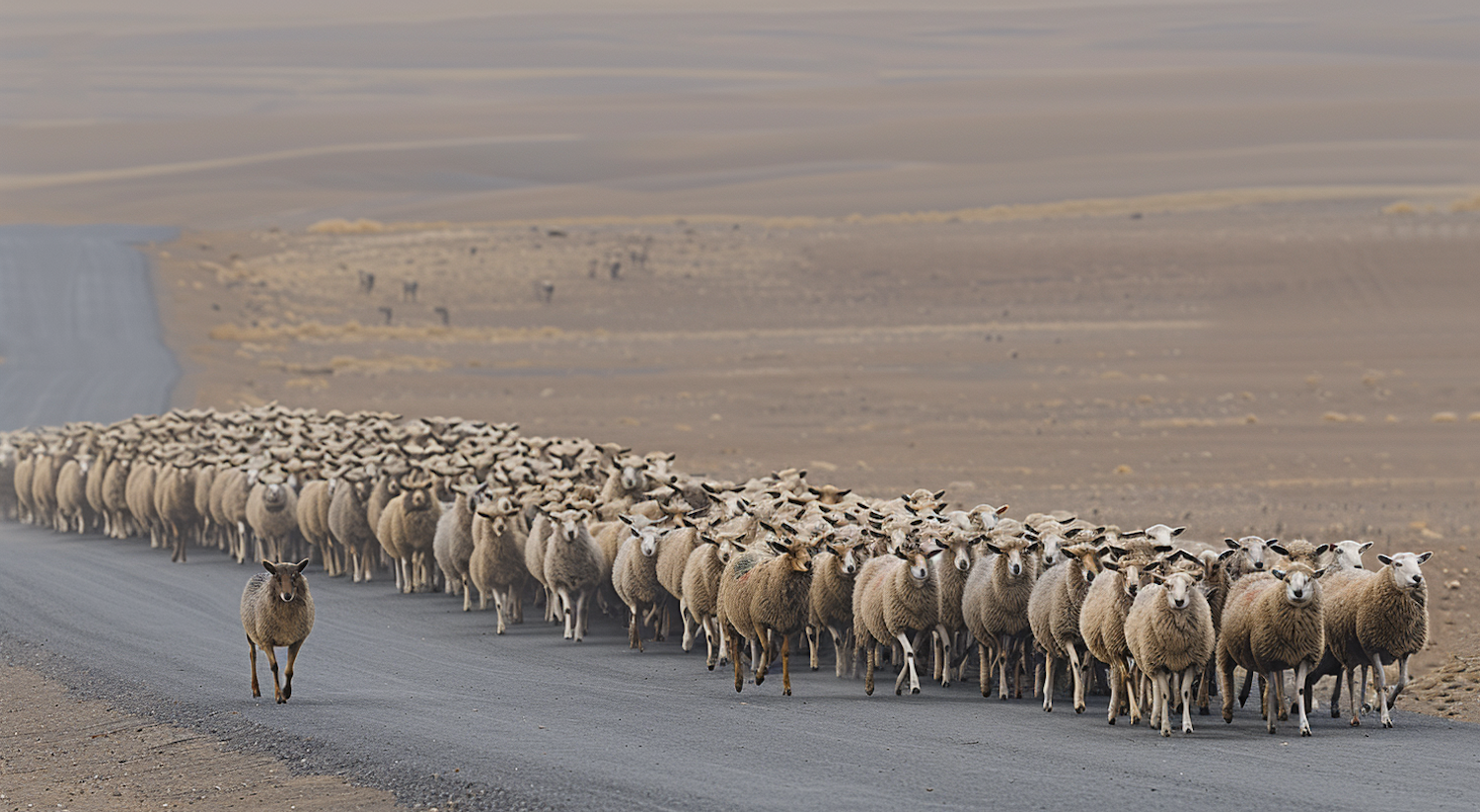 Standout Sheep on a Dusty Road