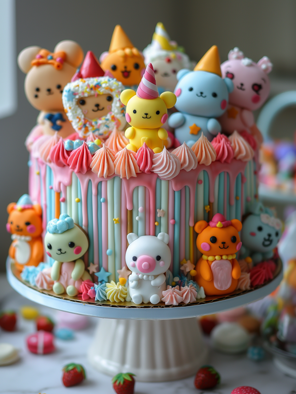 Whimsical Animal Themed Birthday Cake