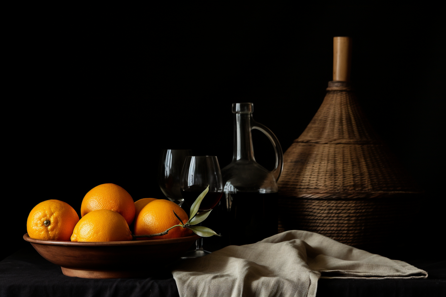 Classic Still Life with Oranges and Wine