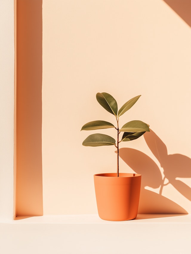 Serene Potted Plant Against Two-Toned Wall