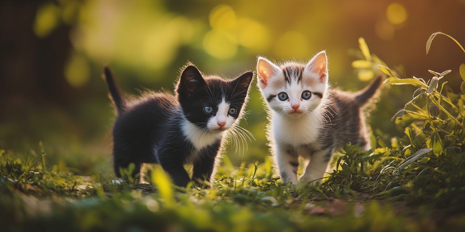 Kittens in Sunlit Field