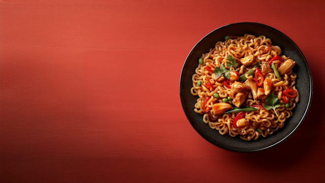 Asian-style Noodle Dish with Chicken and Vegetables