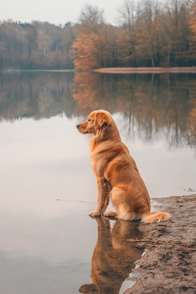 Serene Golden Retriever by the Water