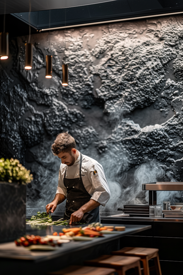 Professional Chef Preparing Food in Modern Kitchen