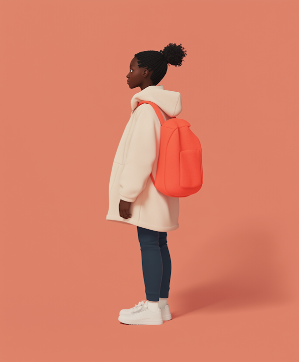 Contemplative Young Woman with Orange Backpack