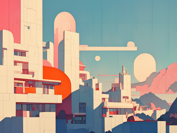 Futuristic Cityscape with Geometric Buildings