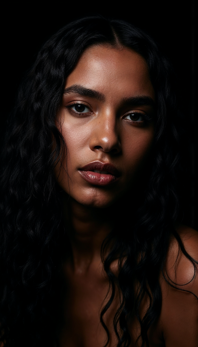 Portrait of a Woman with Wavy Black Hair