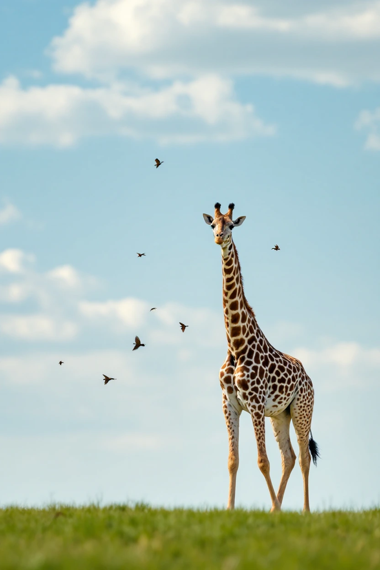 Giraffe on Grassy Plain