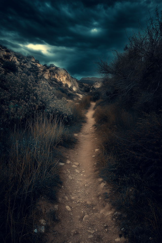 Rugged Path Under Ominous Skies