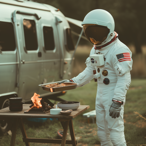 Astronaut Cooking Outdoors