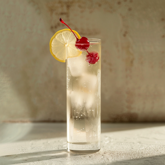 Sparkling Beverage with Lemon and Cherries