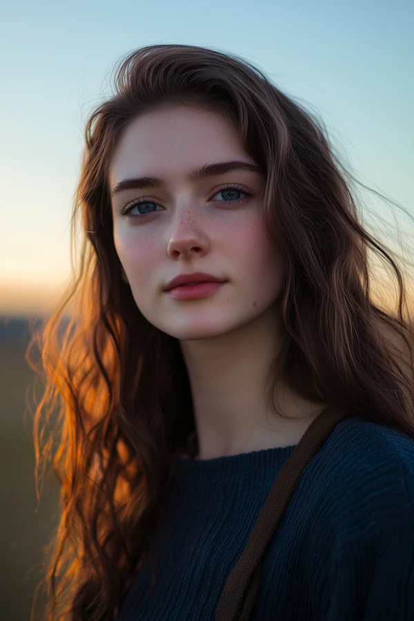 Serene Young Woman at Sunset