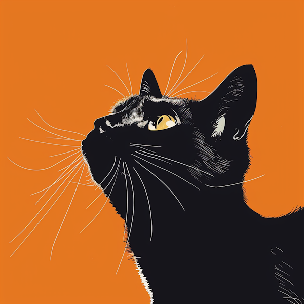 Curious Black Cat Illustration