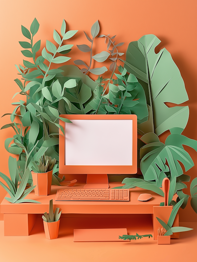 Vibrant Desk Setup with Plants