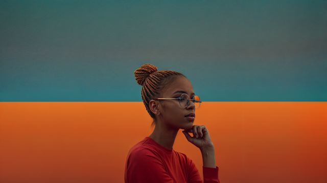 Reflective Young Woman with Braided Bun