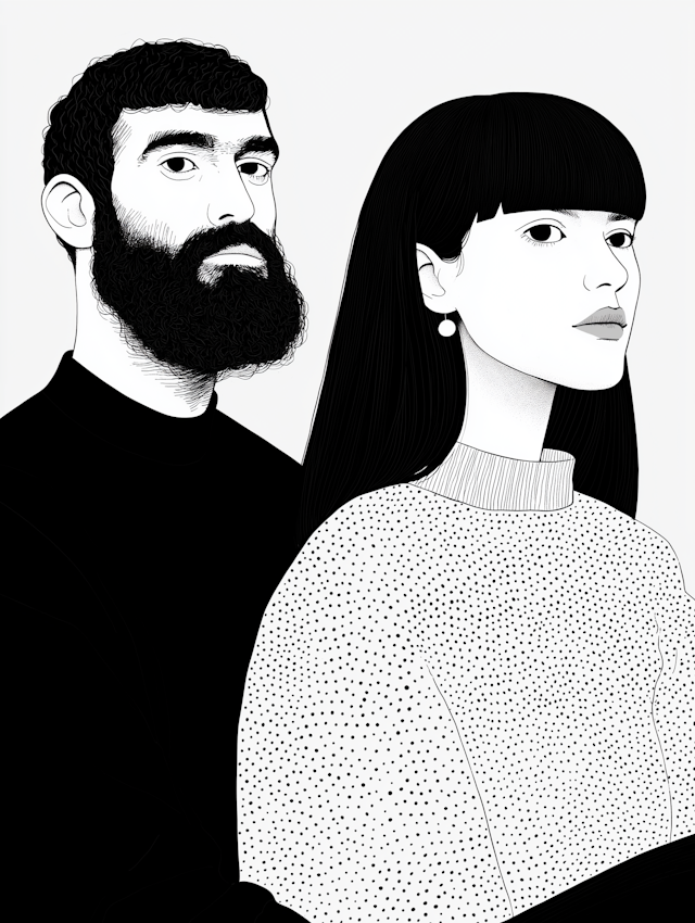 Minimalist Black and White Illustration of a Man and Woman