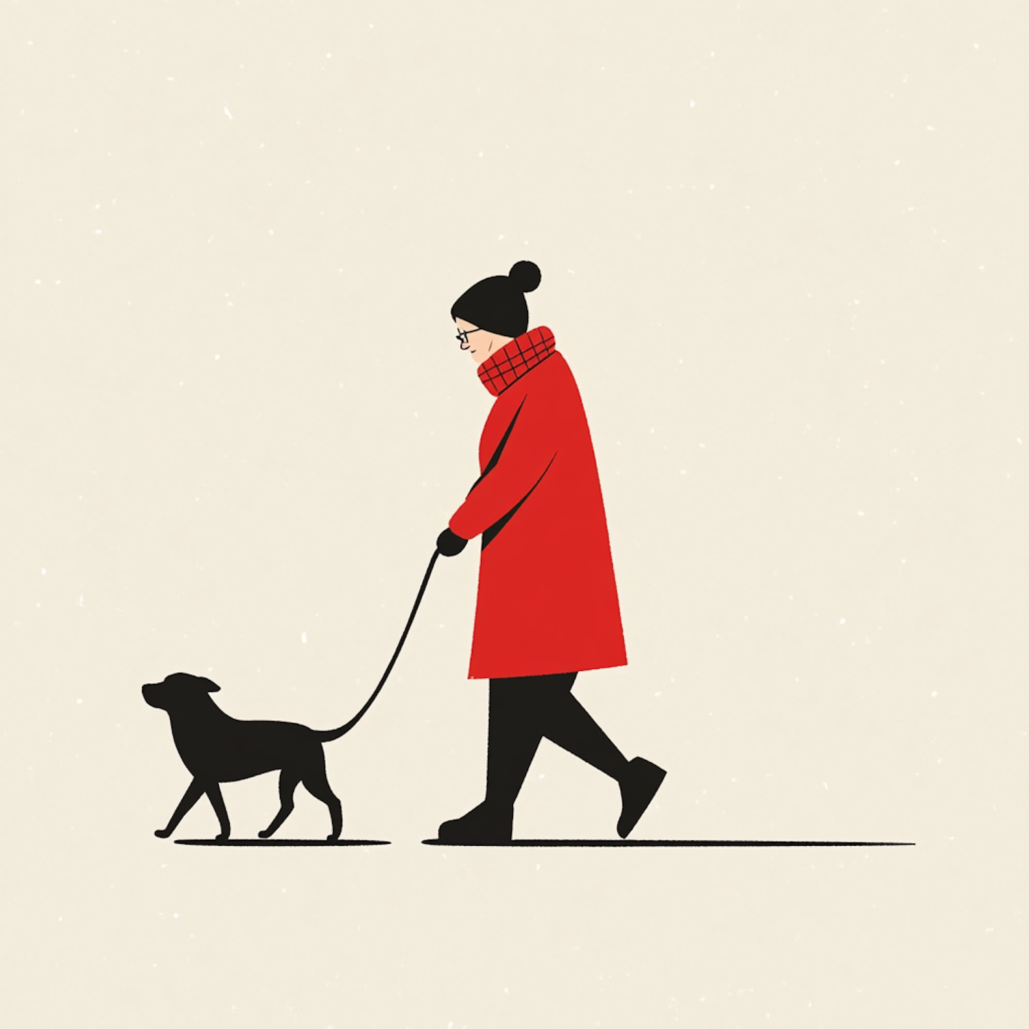 Stylized Illustration of Woman Walking Dog