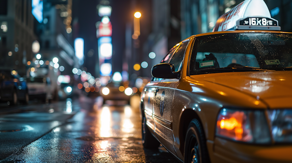 Rain-Kissed Urban Taxi Nightscape