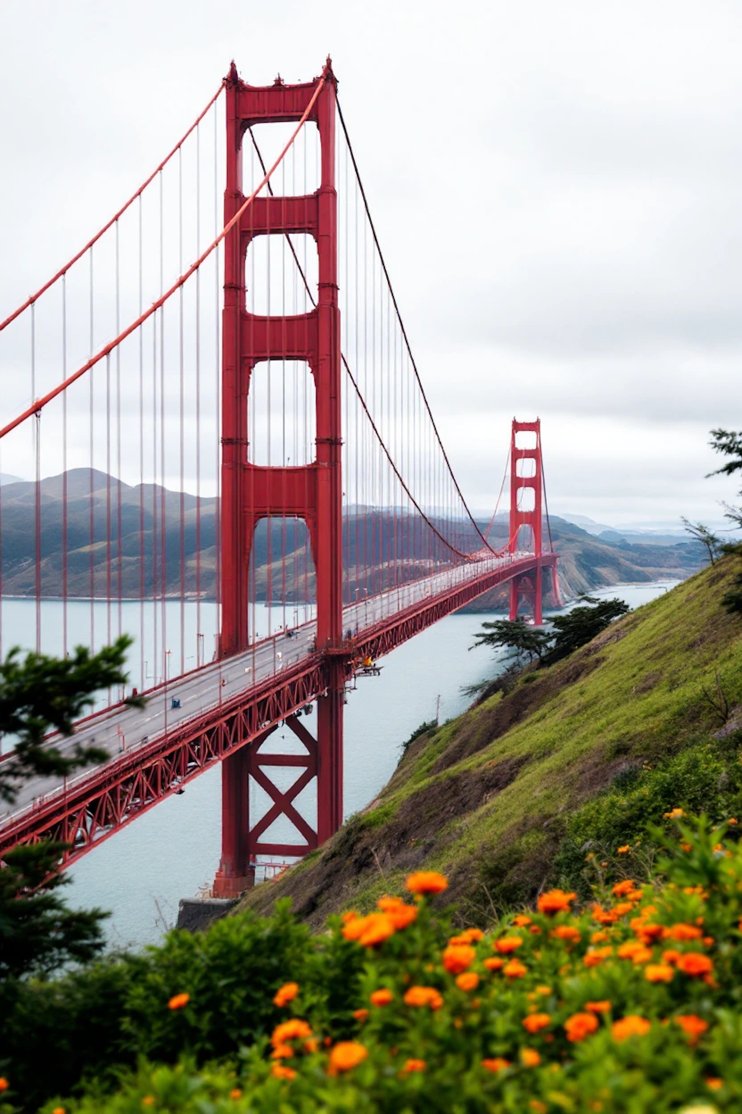 Golden Gate Bridge with Flowers